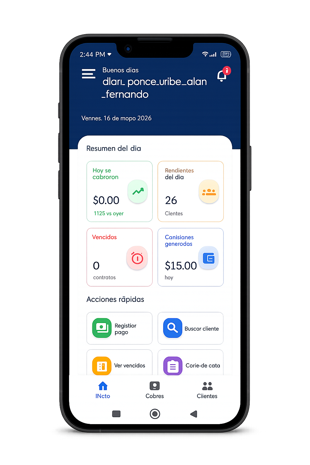 Interfaz móvil app de cobranza