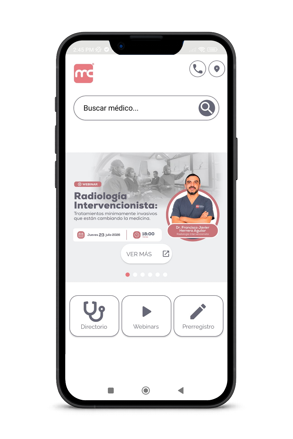 Interfaz móvil de app directorio médico